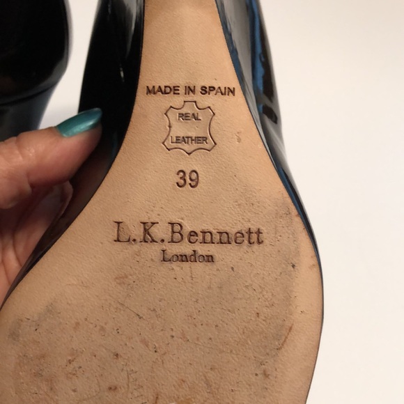 L. K. Bennett London Black Patient Leather Wedge Size 39 - Picture 8 of 9